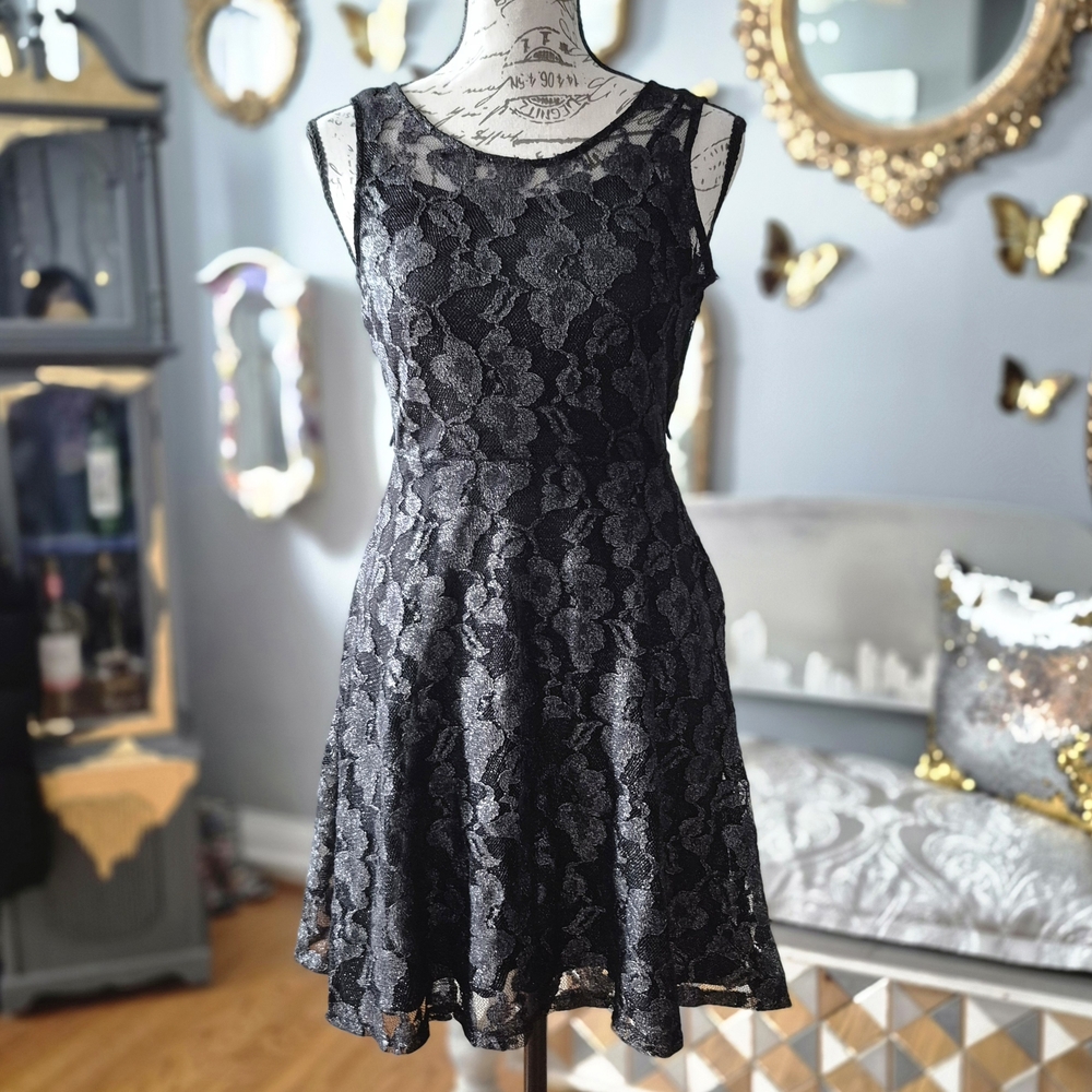 Express Black Floral Whimsigoth Goth Lace Mini Dress XS